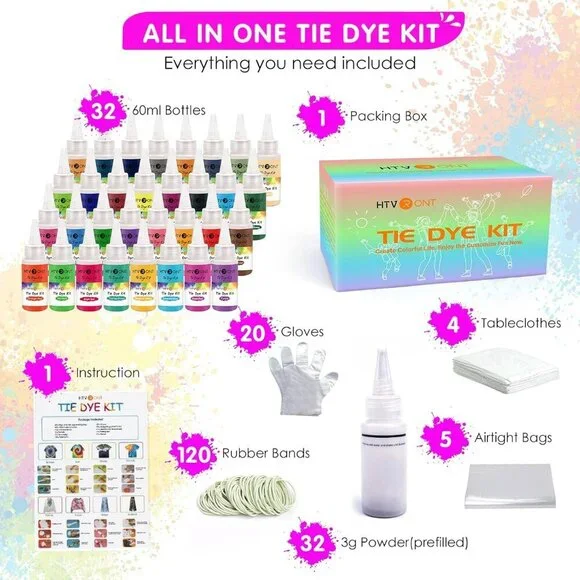- 32 Vibrant Colors Pre-Filled Bottles Tyedyedye Kit, Permanent Non-Toxic for La - Picture 3 of 6